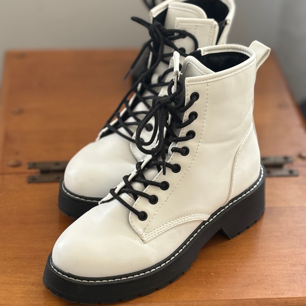 Madden Girl White Combat Boots